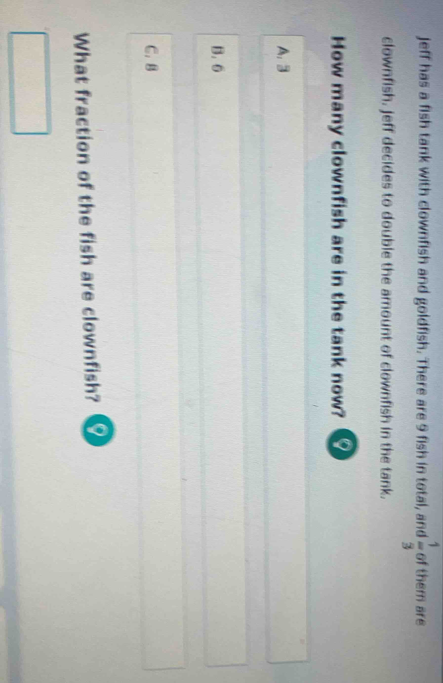 jeff has a fish tank with clownfish and goldfish. there are 9 fish in t…