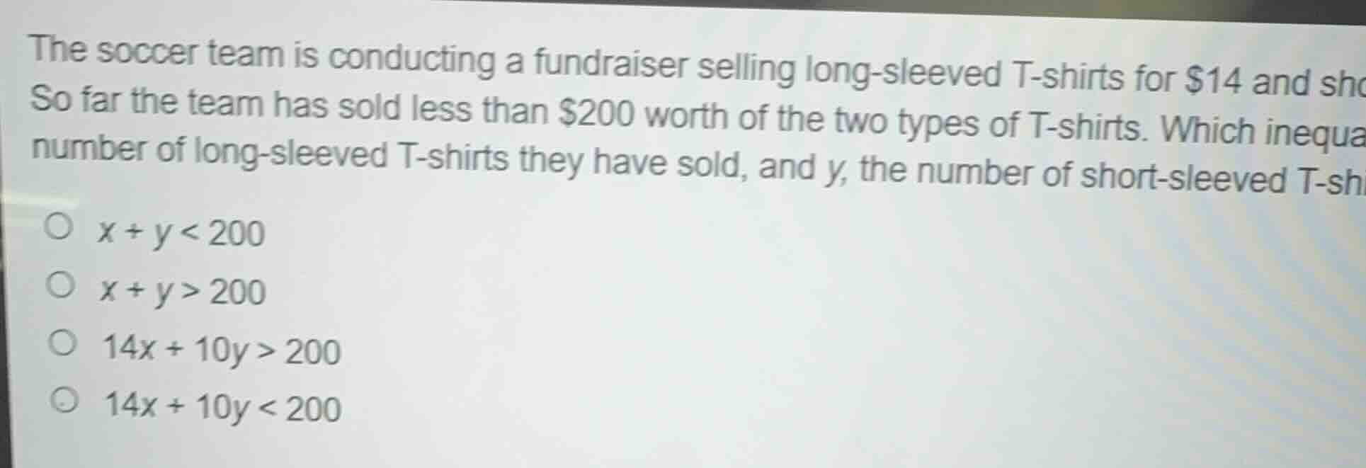 the soccer team is conducting a fundraiser selling long-sleeved t-shirt…
