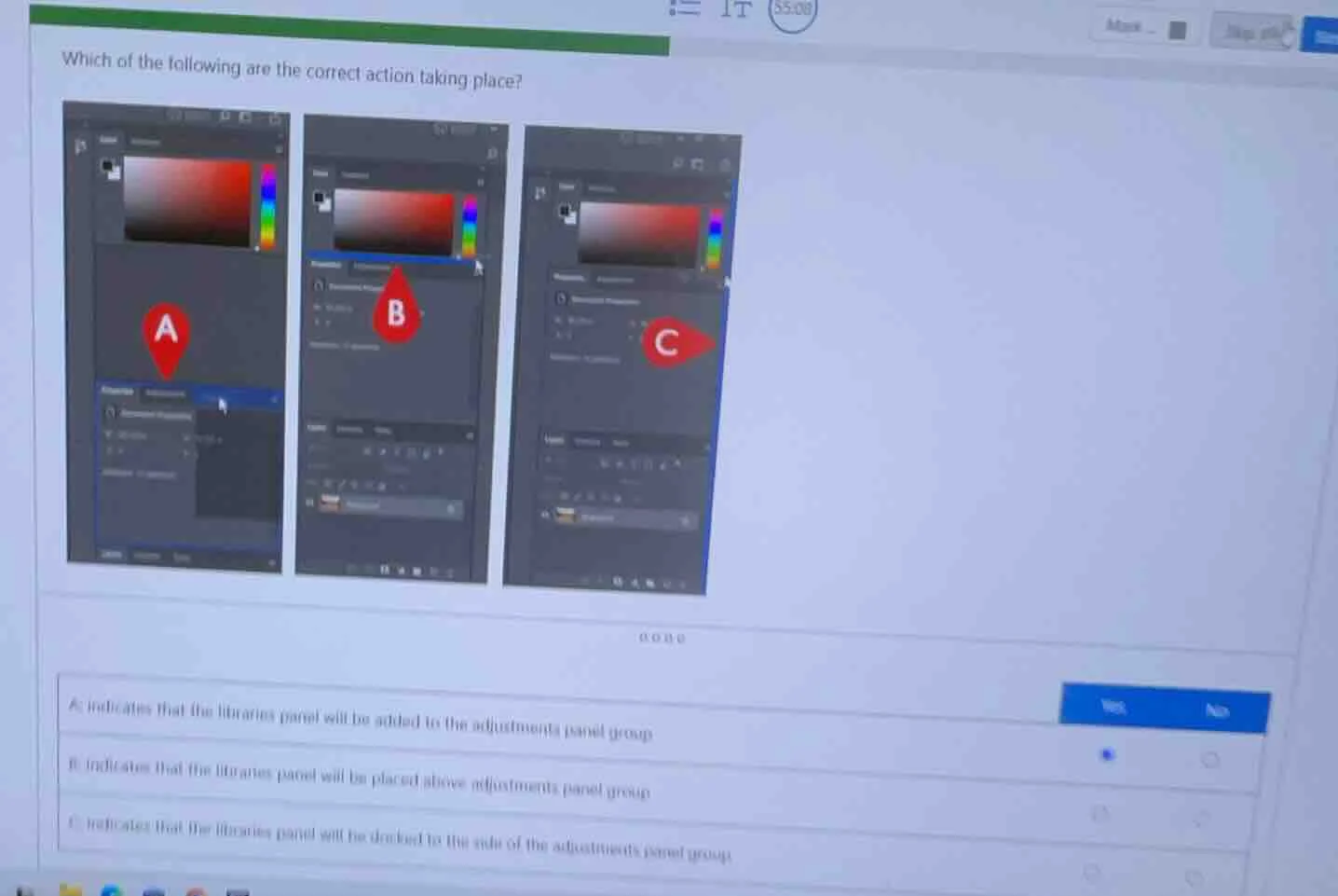 which of the following are the correct action taking place? a: indicate…