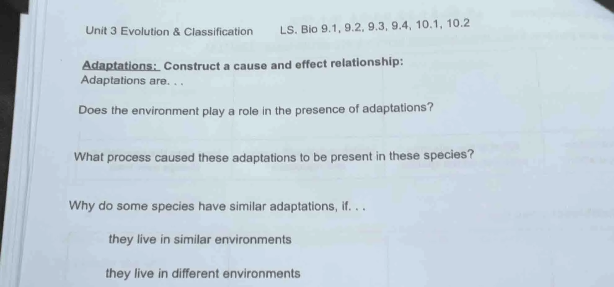 unit 3 evolution & classification ls. bio 9.1, 9.2, 9.3, 9.4, 10.1, 10.…