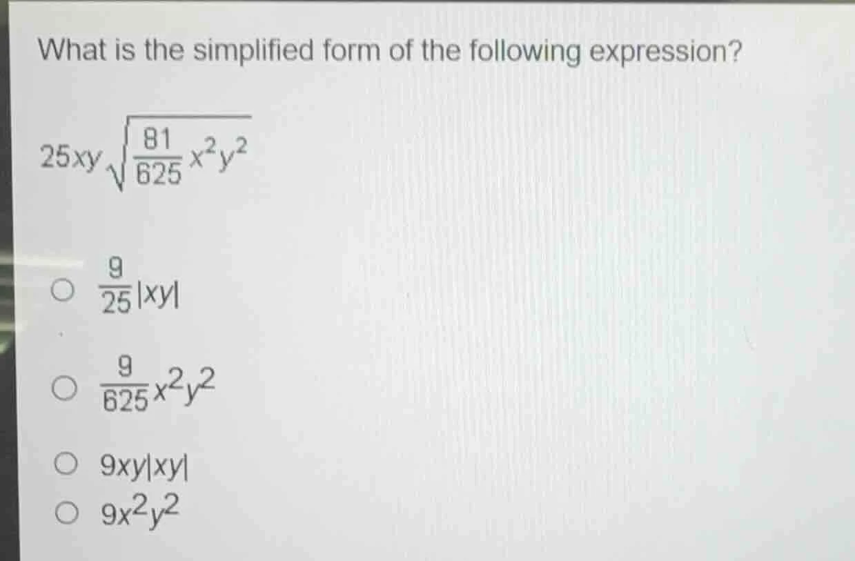 what is the simplified form of the following expression? $25xy\\sqrt{\\…