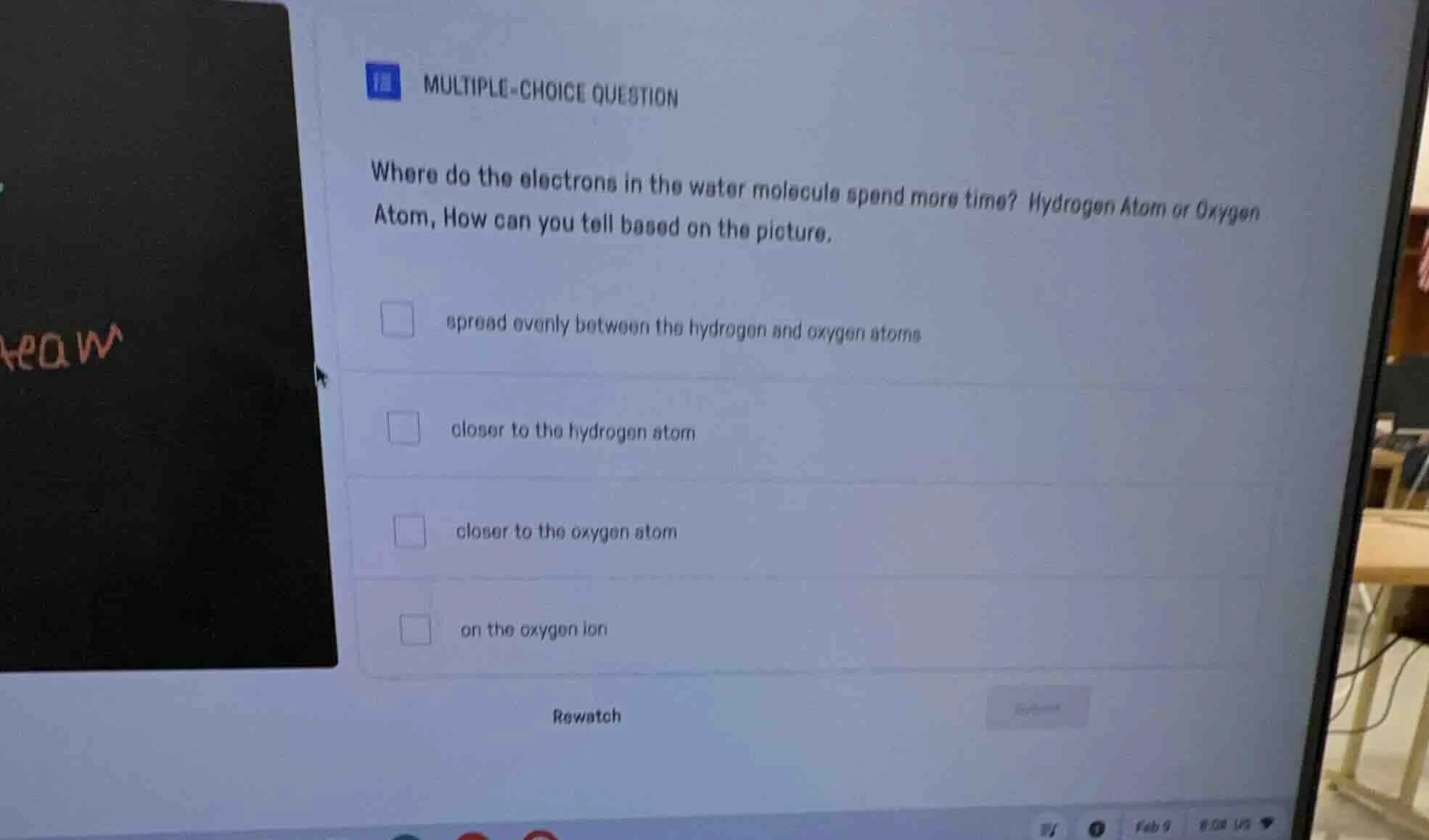 multiple-choice question where do the electrons in the water molecule s…