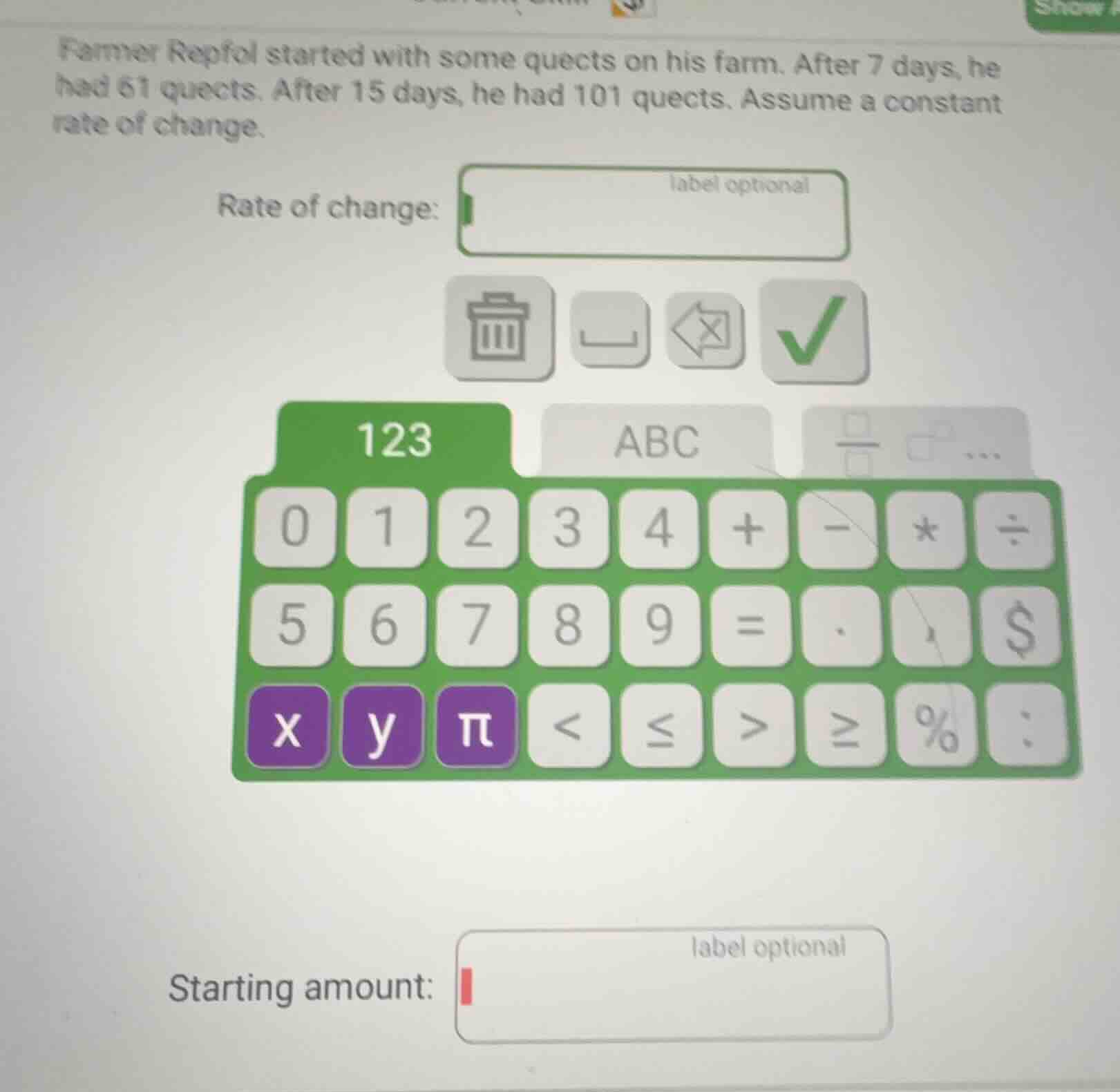 farmer repfol started with some quects on his farm. after 7 days, he ha…