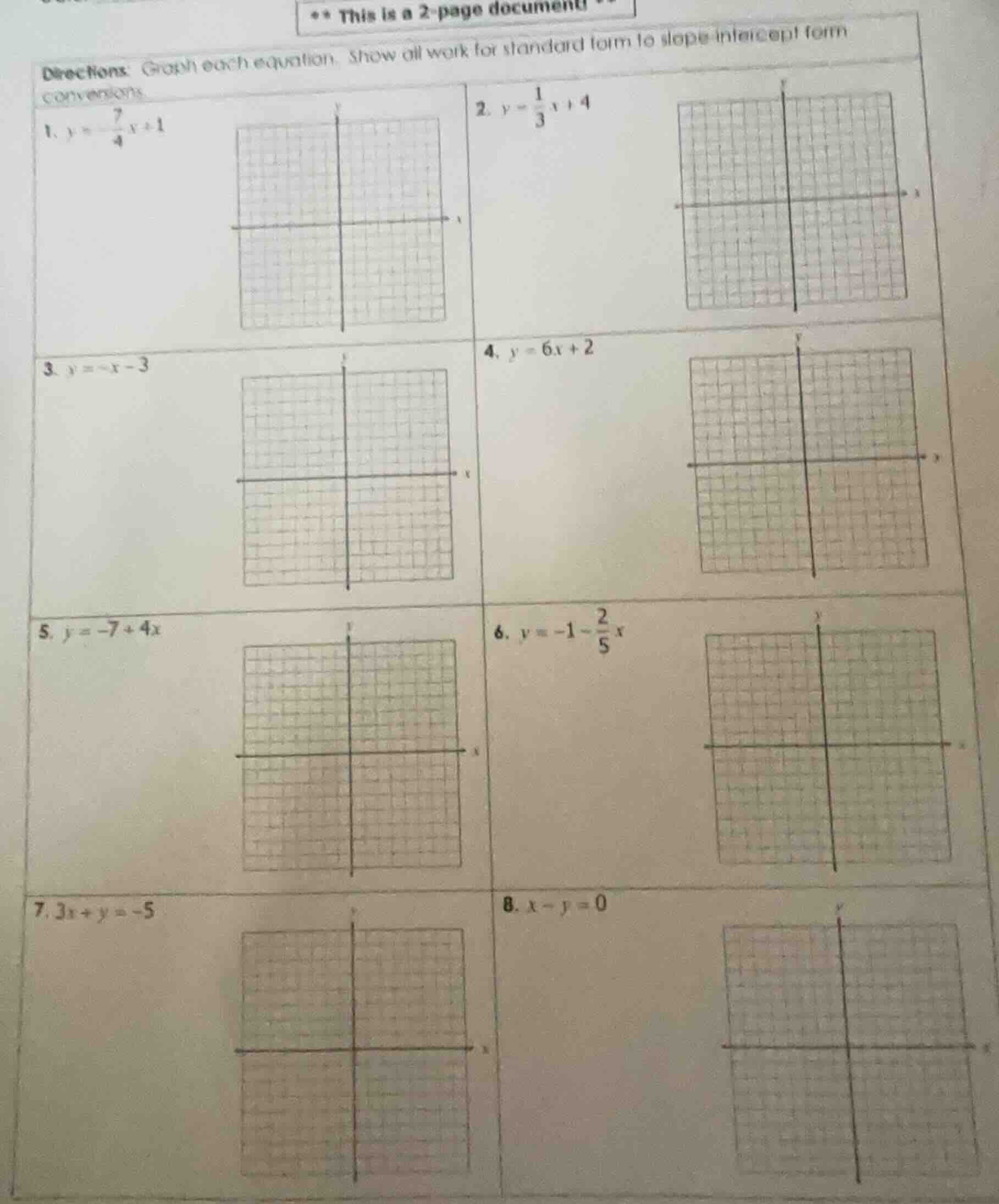 ** this is a 2-page document ** directions: graph each equation. show a…