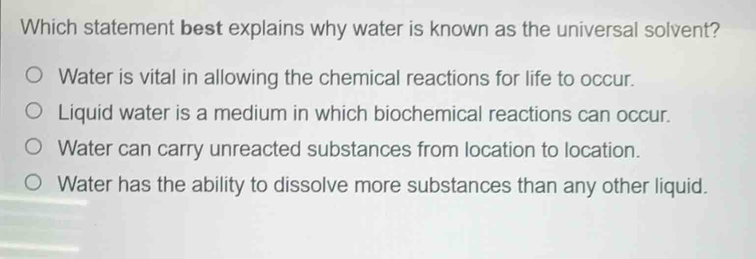 which statement best explains why water is known as the universal solve…