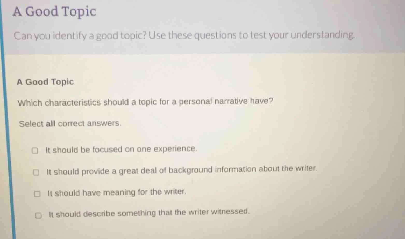 a good topic can you identify a good topic? use these questions to test…