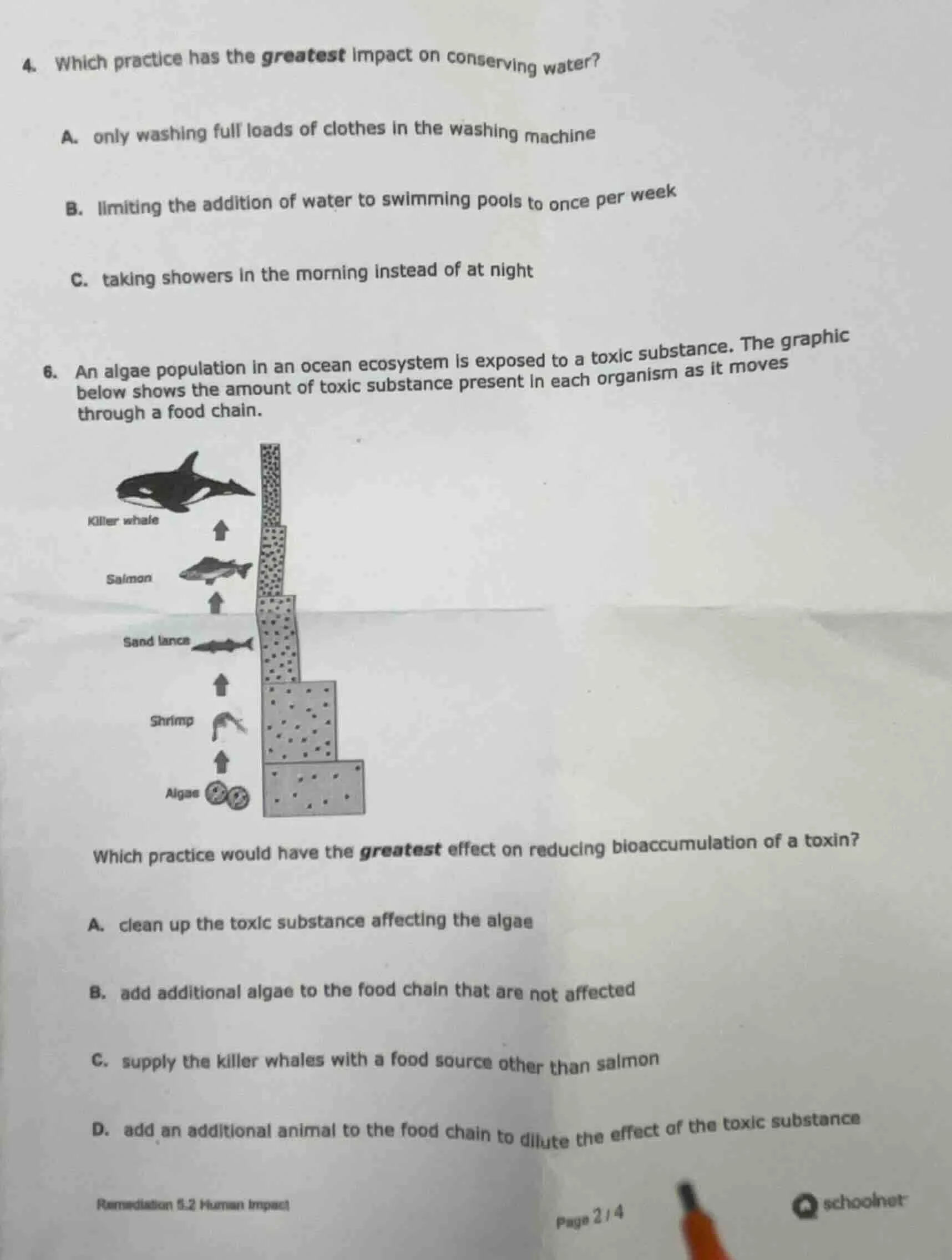 4. which practice has the greatest impact on conserving water?a. only w…