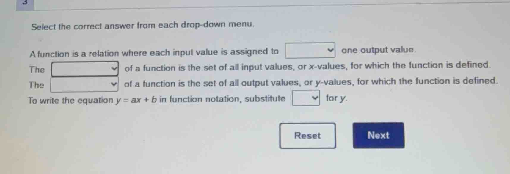 3 select the correct answer from each drop-down menu. a function is a r…