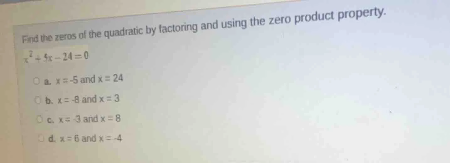 find the zeros of the quadratic by factoring and using the zero product…