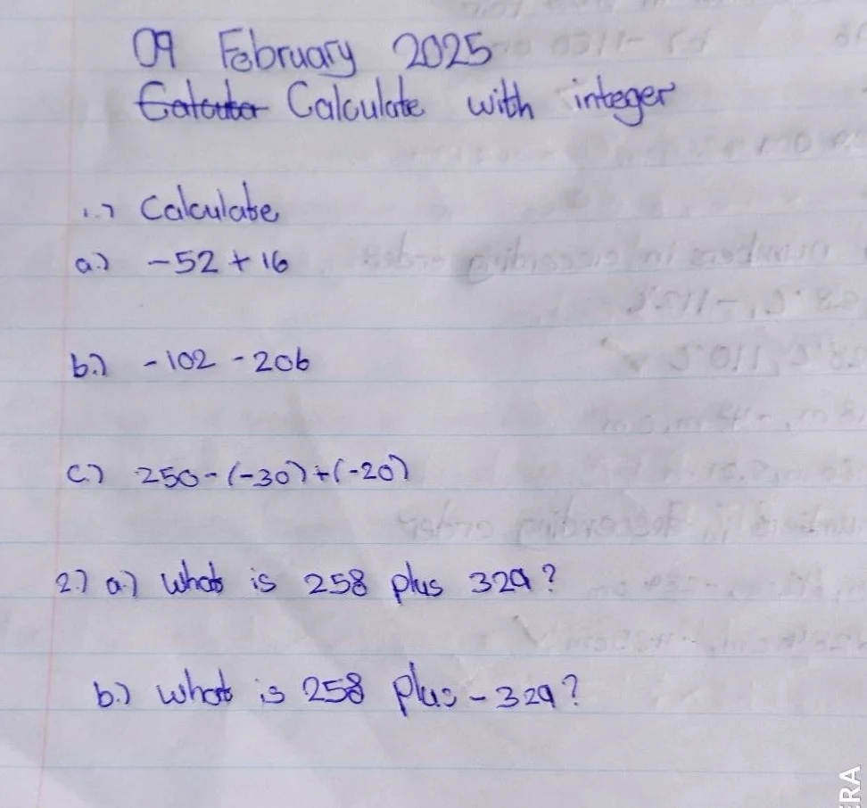 09 february 2025 calculate with integer 1.) calculate a.) $-52 + 16$ b.…
