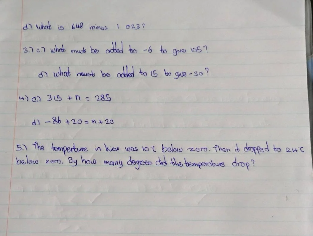 d) what is 648 minus 1023? 3.) c.) what must be added to -6 to give 105…
