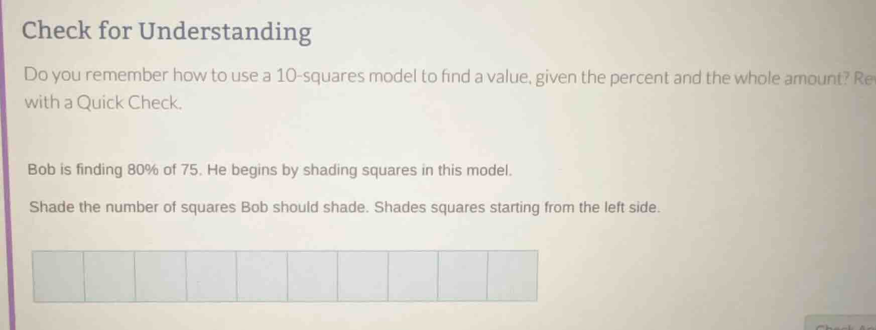 check for understanding do you remember how to use a 10-squares model t…