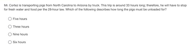 mr. cortez is transporting pigs from north carolina to arizona by truck…