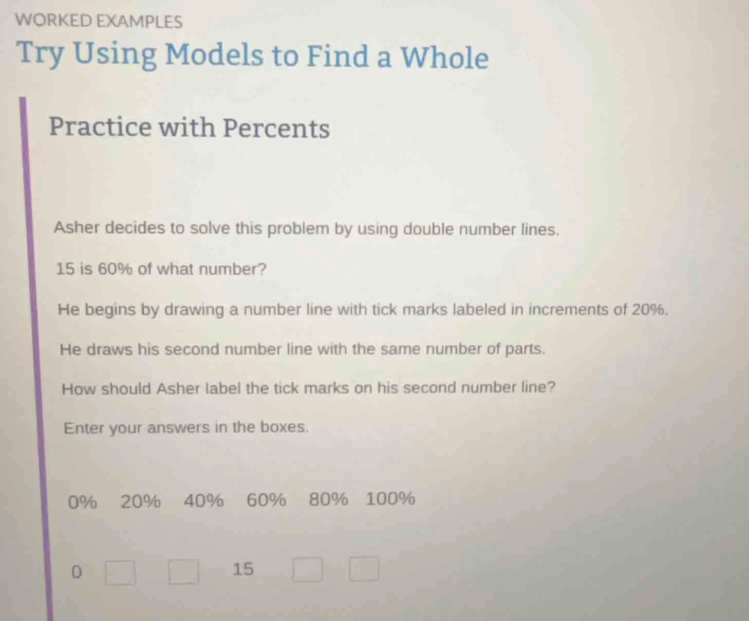 worked examples try using models to find a whole practice with percents…