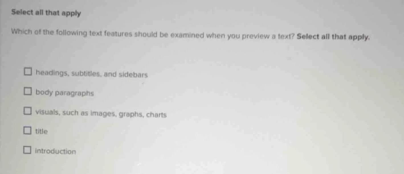 select all that apply which of the following text features should be ex…