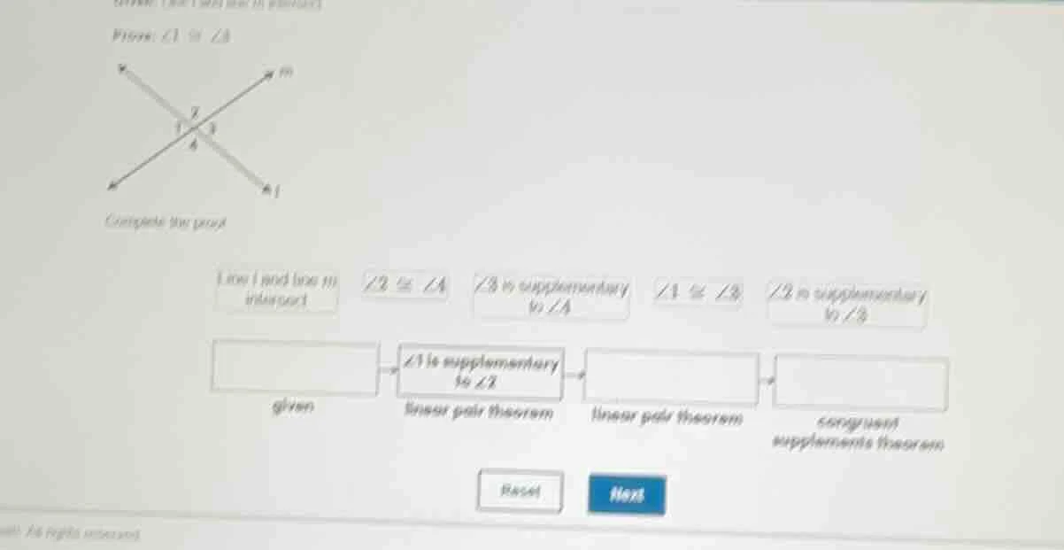 prove: $angle 1 cong angle 3$ complete the proof line l and line m inte…