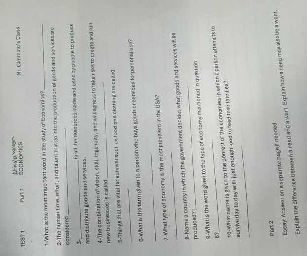 test 1 part 1 mr. cimminos class economics 1-what is the most important…