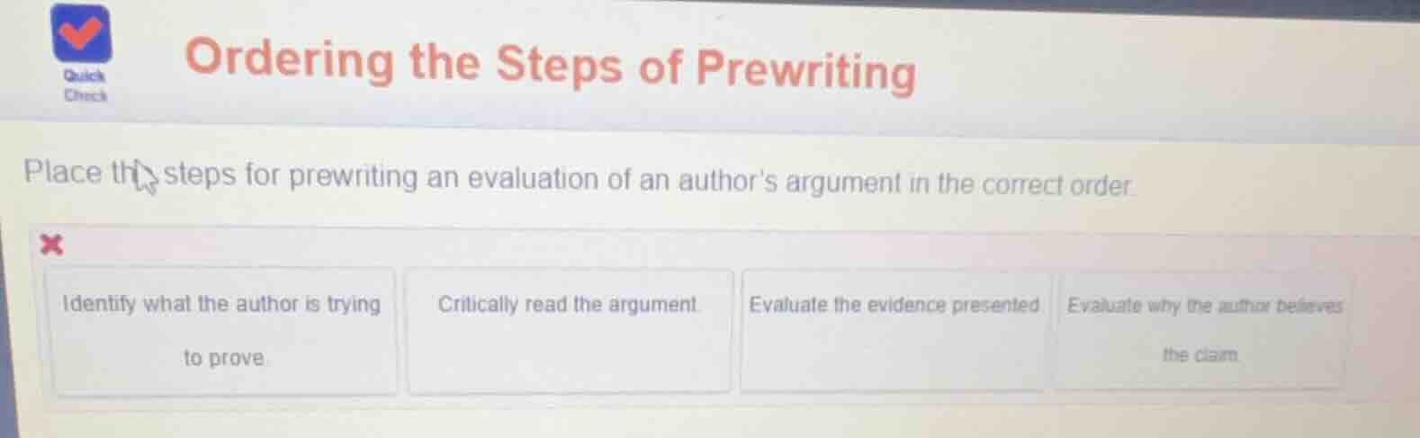 quick check ordering the steps of prewriting place the steps for prewri…