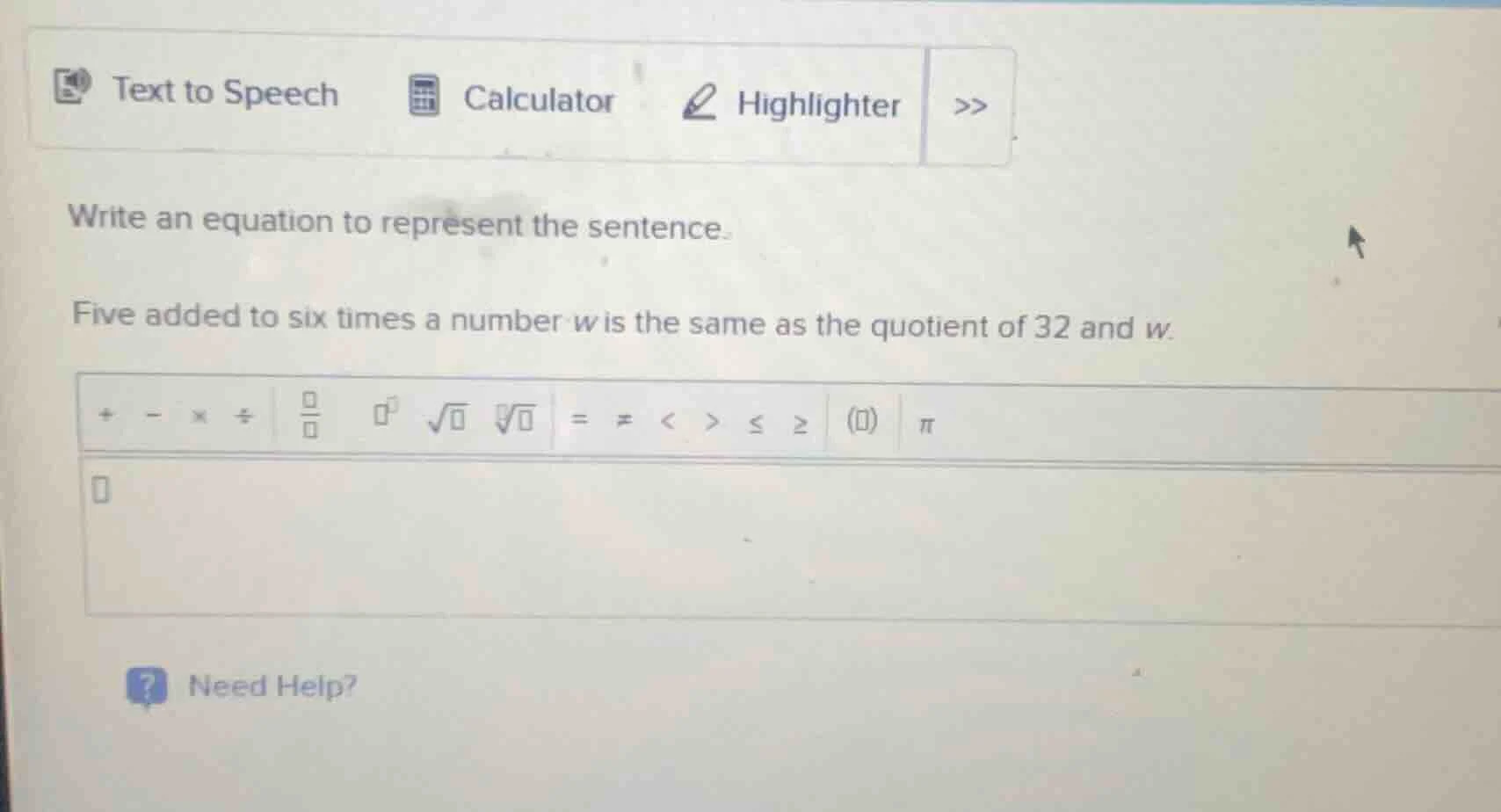 write an equation to represent the sentence. five added to six times a …