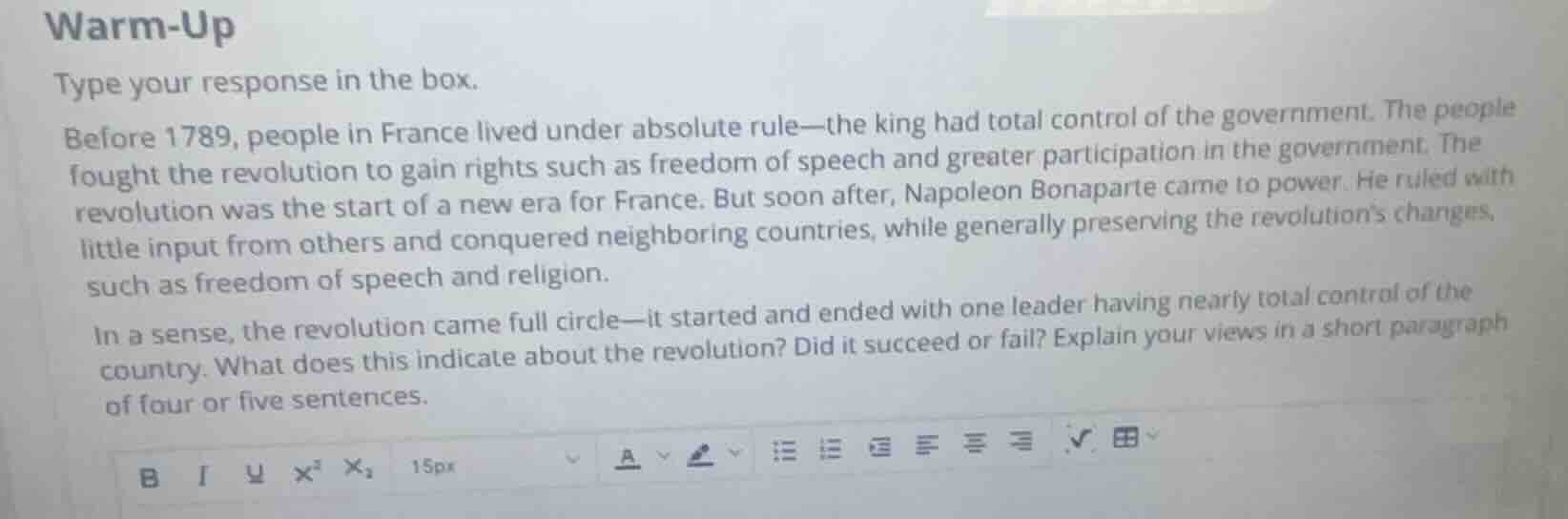 warm-up type your response in the box. before 1789, people in france li…