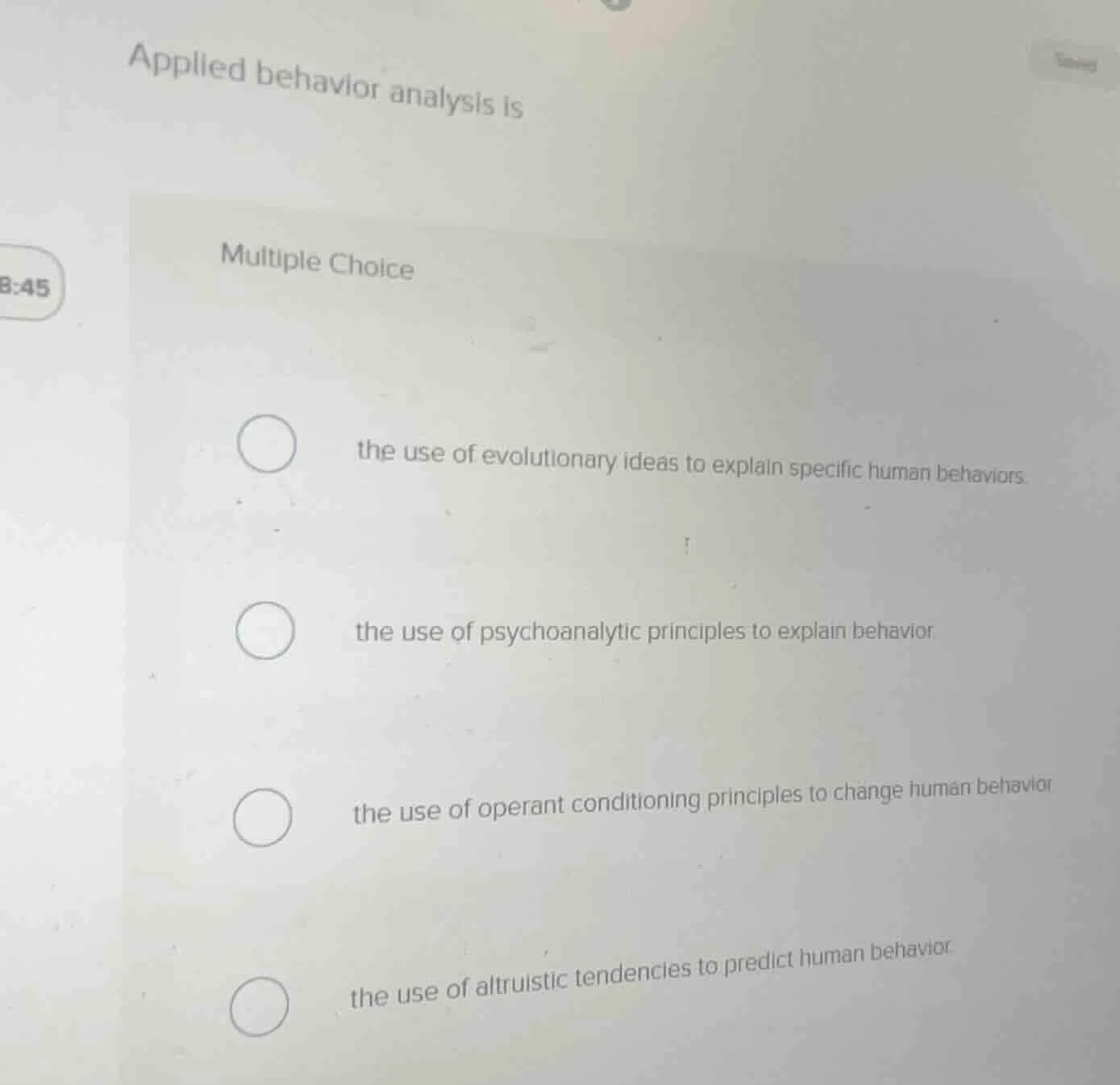 applied behavior analysis is multiple choice the use of evolutionary id…