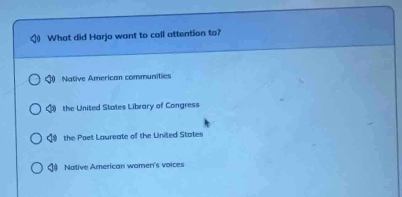 what did harjo want to call attention to? native american communities t…