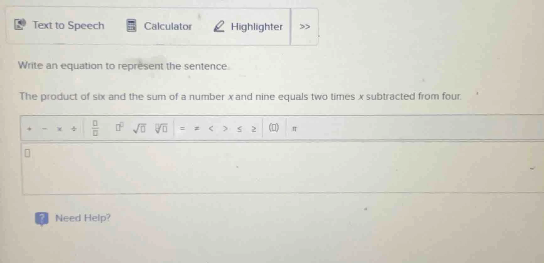 write an equation to represent the sentence the product of six and the …
