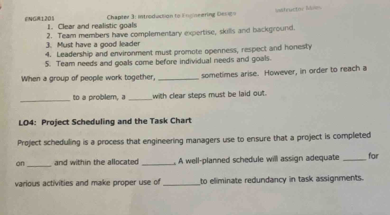 engr1201 chapter 3: introduction to engineering design instructor notes…