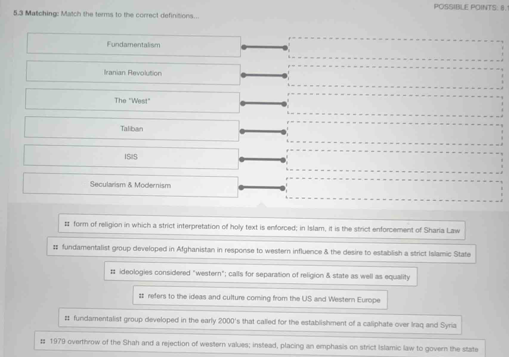 5.3 matching: match the terms to the correct definitions... possible po…