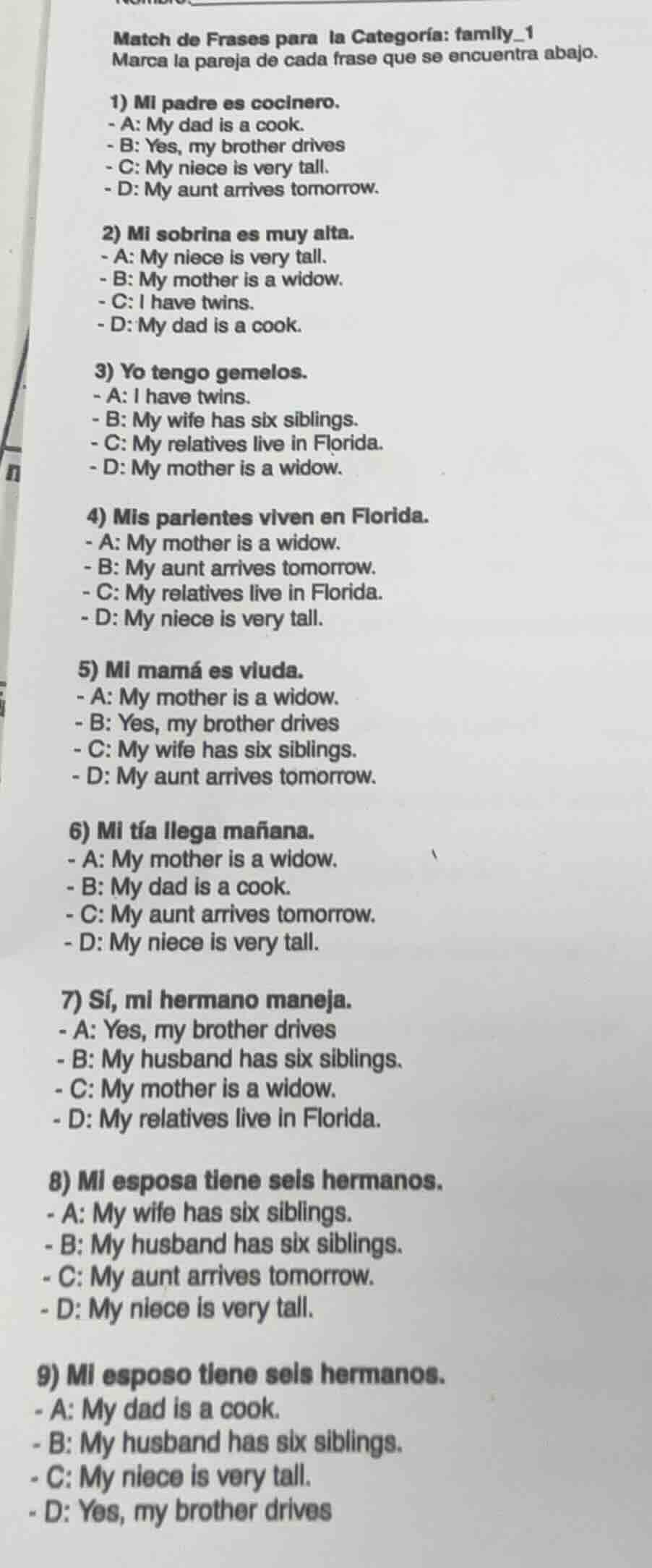 match de frases para la categoría: family_1 marca la pareja de cada fra…