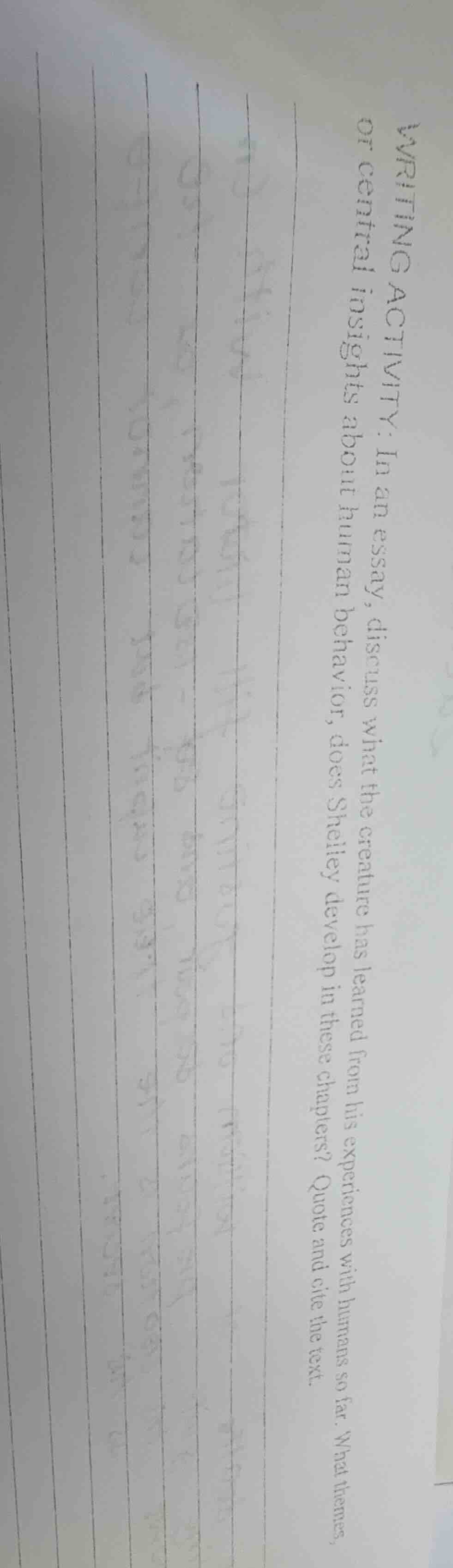 writing activity: in an essay, discuss what the creature has learned fr…