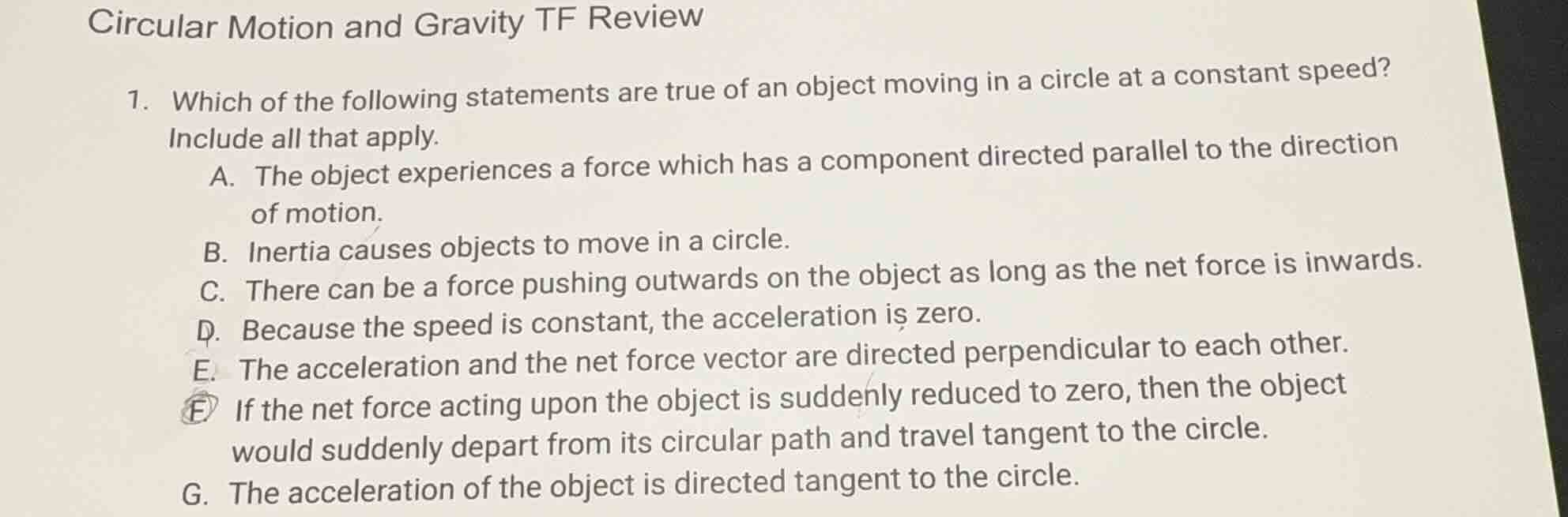 circular motion and gravity tf review 1. which of the following stateme…