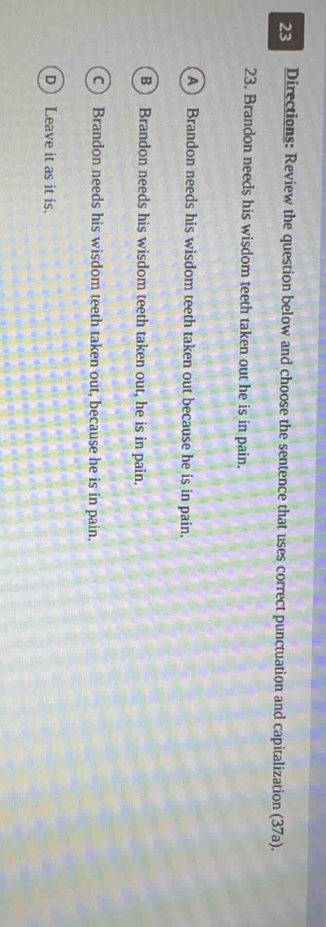 directions: review the question below and choose the sentence that uses…