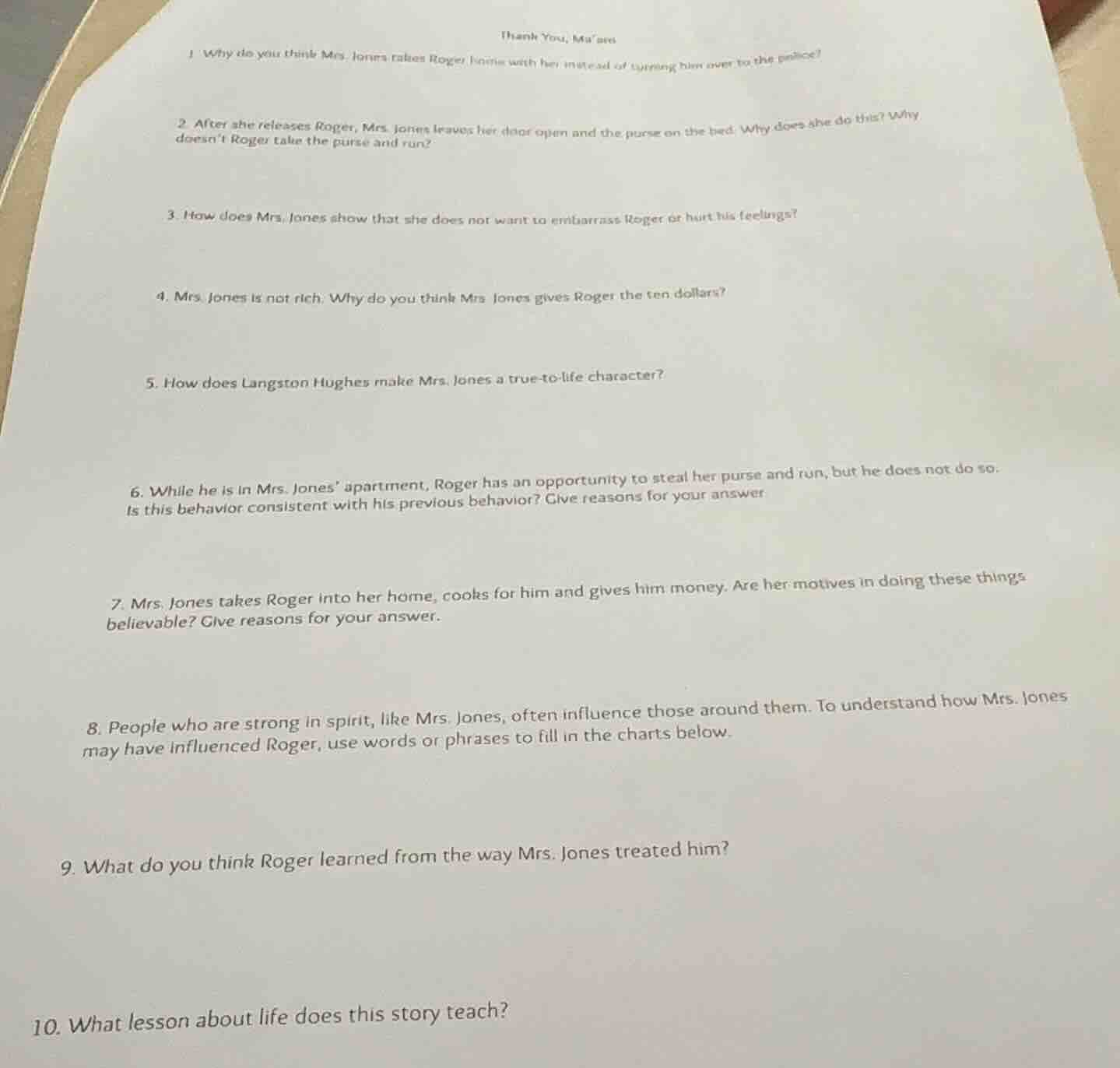 thank you, maam1. why do you think mrs. jones takes roger home with her…