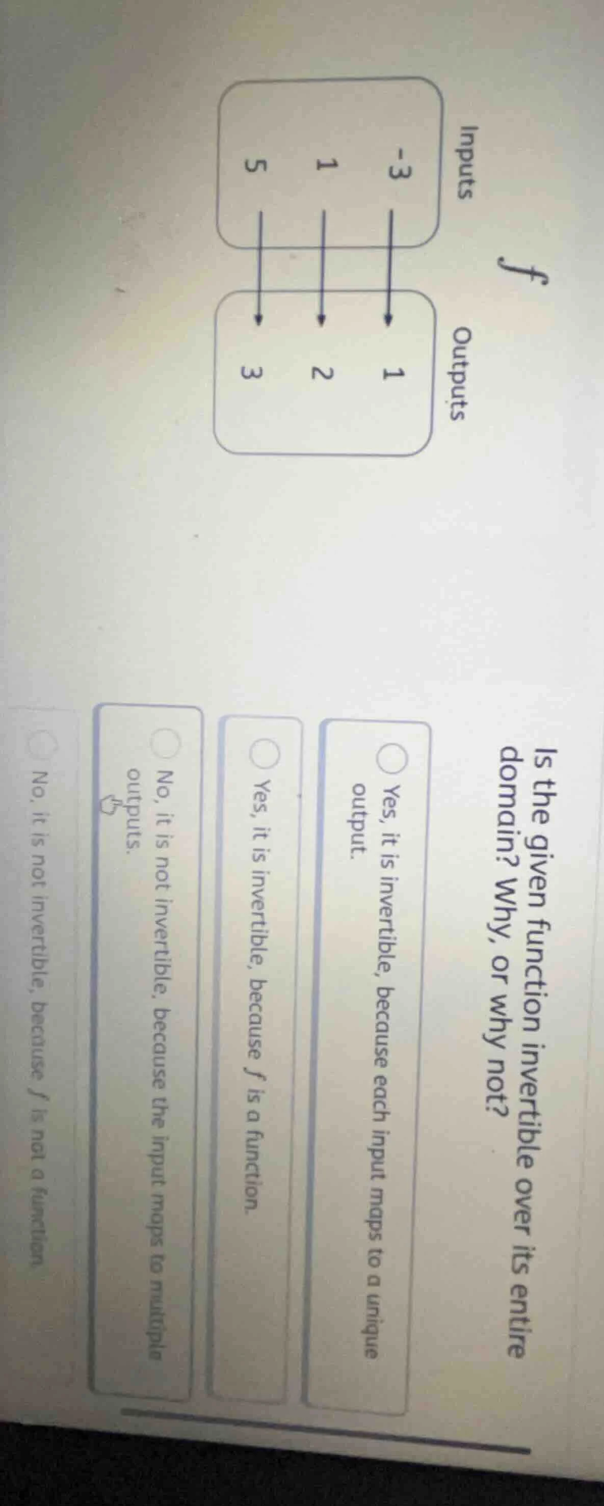 is the given function invertible over its entire domain? why, or why no…