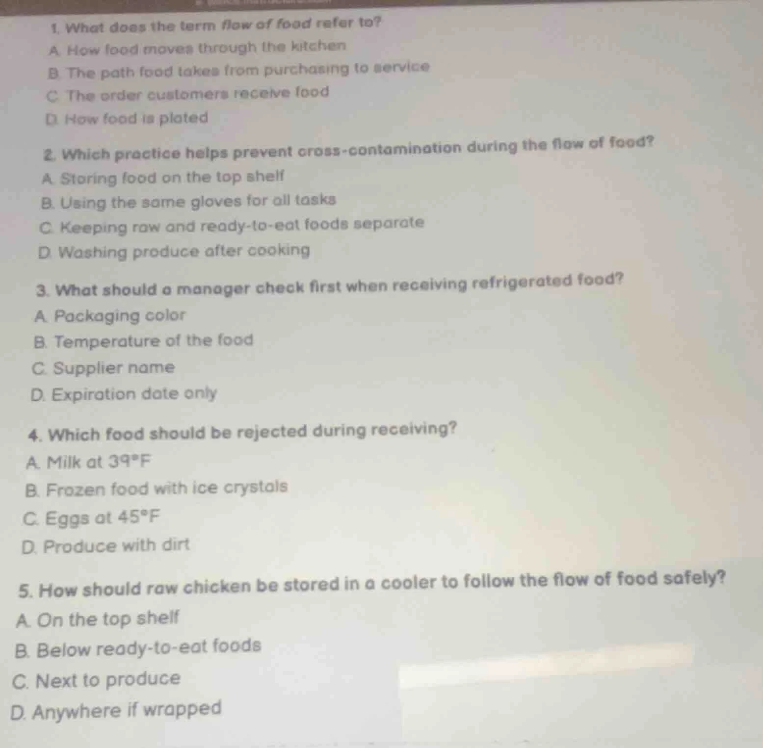 1. what does the term flow of food refer to?a. how food moves through t…