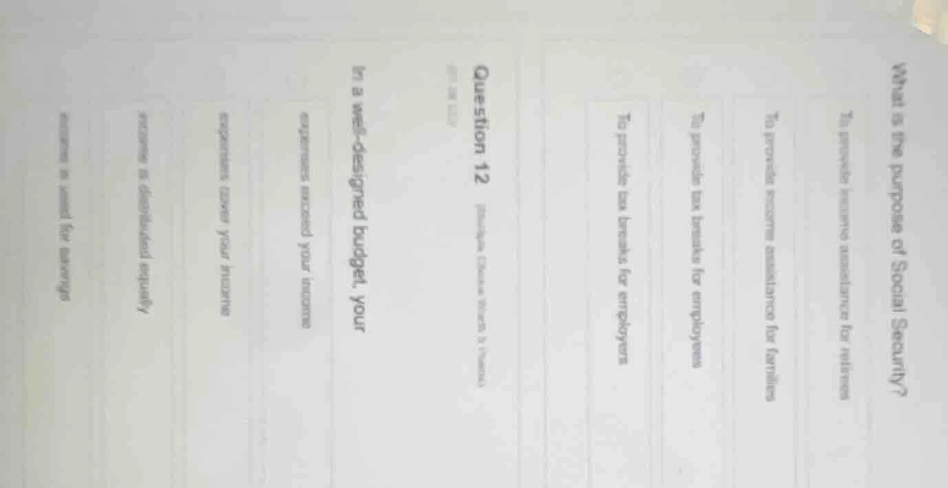 what is the purpose of social security?to provide income assistance for…