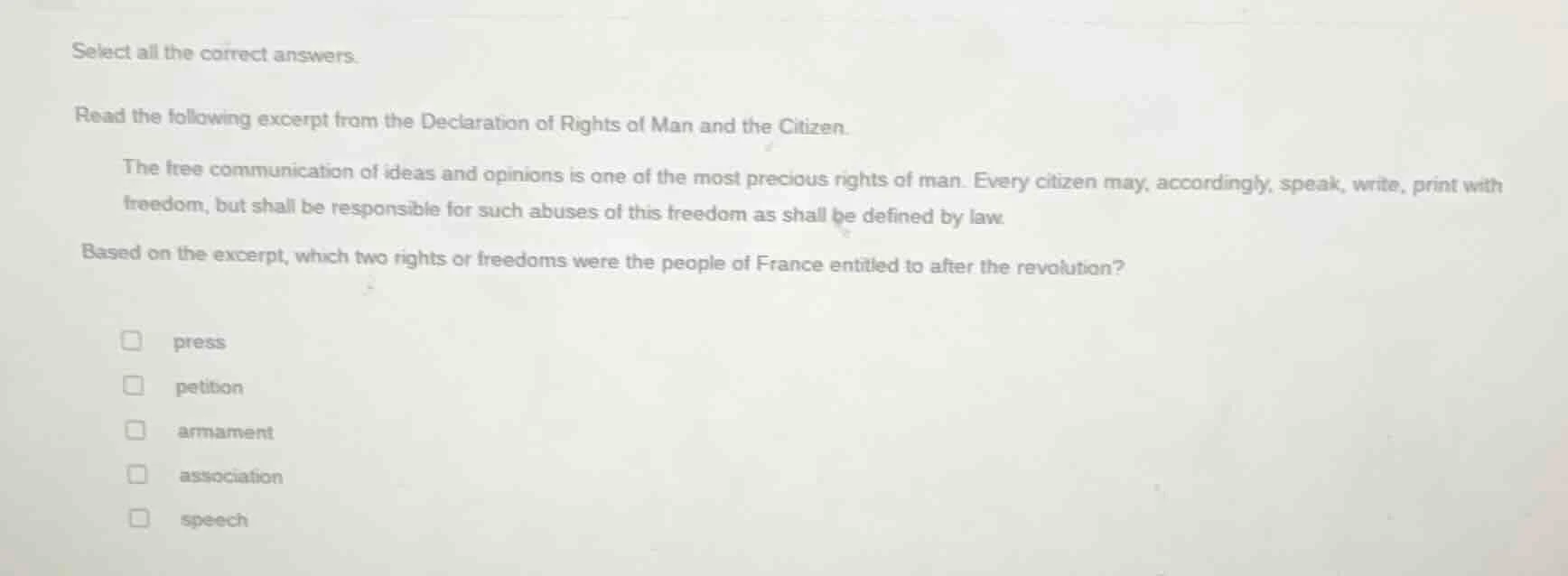 select all the correct answers. read the following excerpt from the dec…