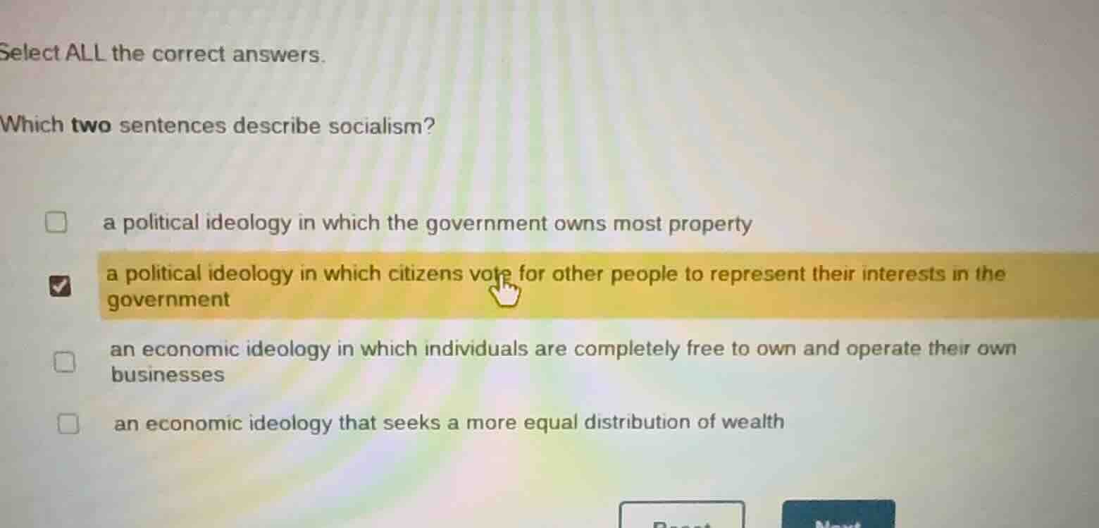 select all the correct answers. which two sentences describe socialism?…