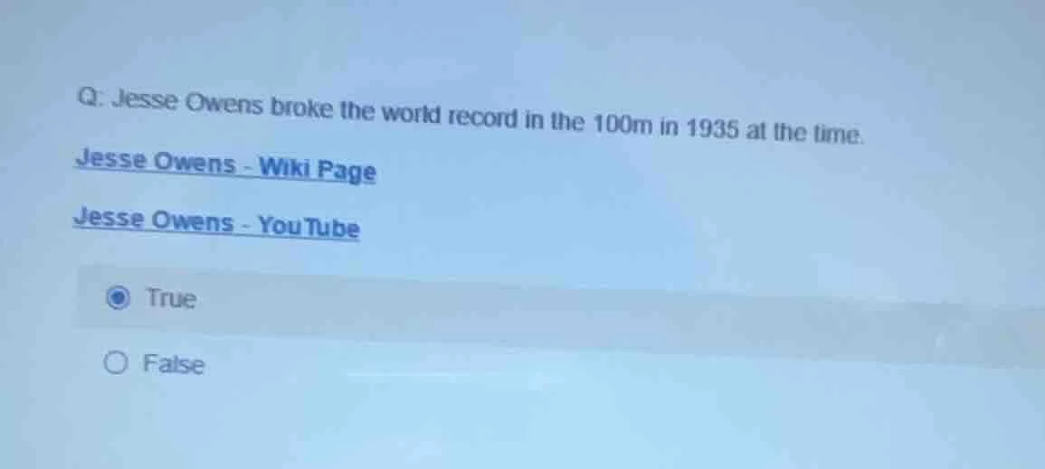 q: jesse owens broke the world record in the 100m in 1935 at the time. …