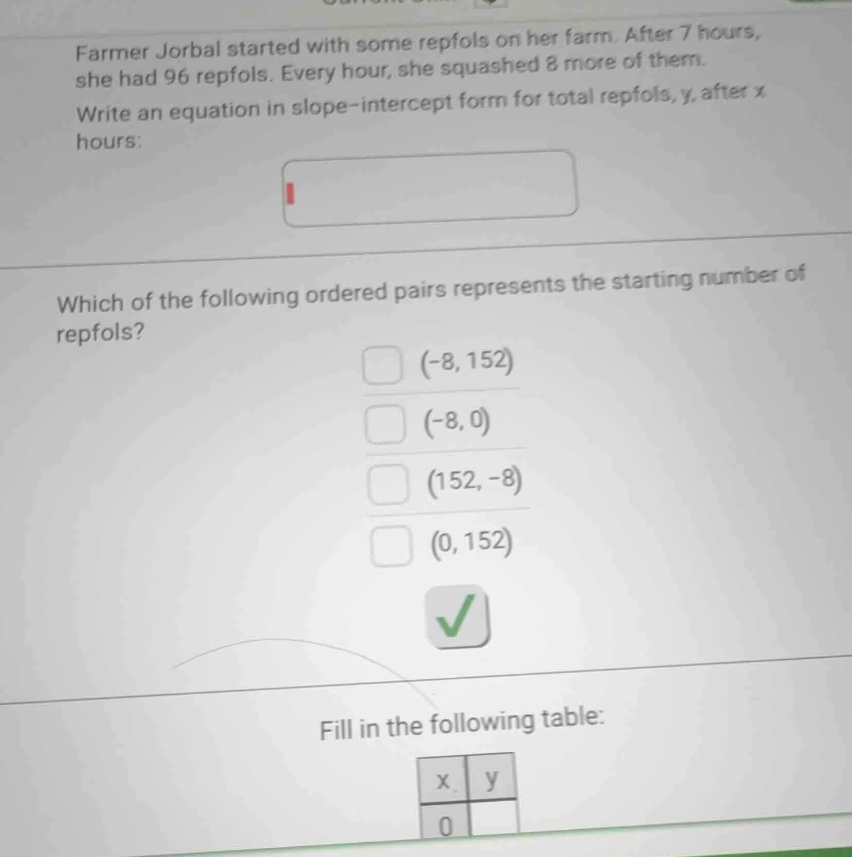 farmer jorbal started with some repfols on her farm. after 7 hours, she…