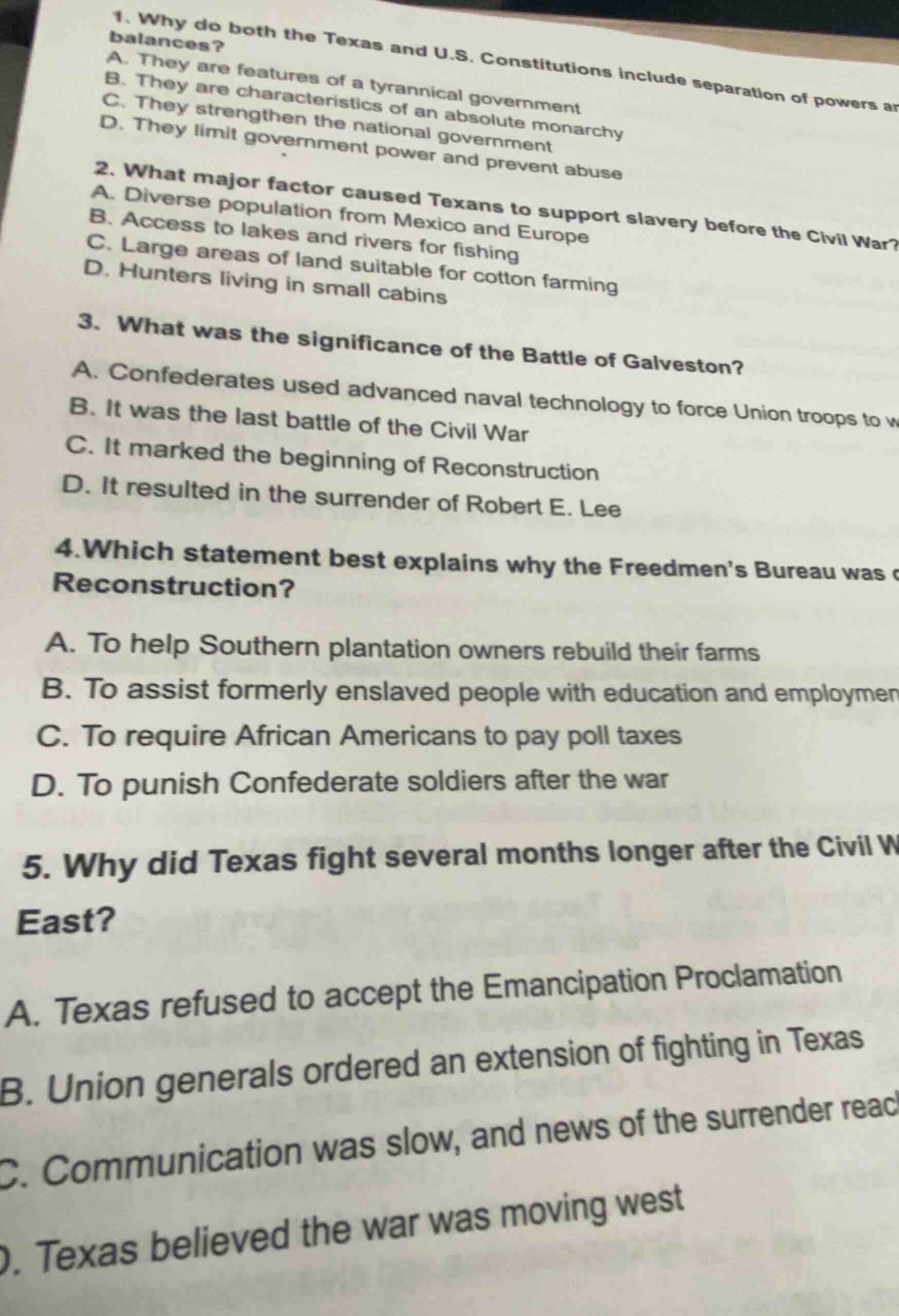 1. why do both the texas and u.s. constitutions include separation of p…