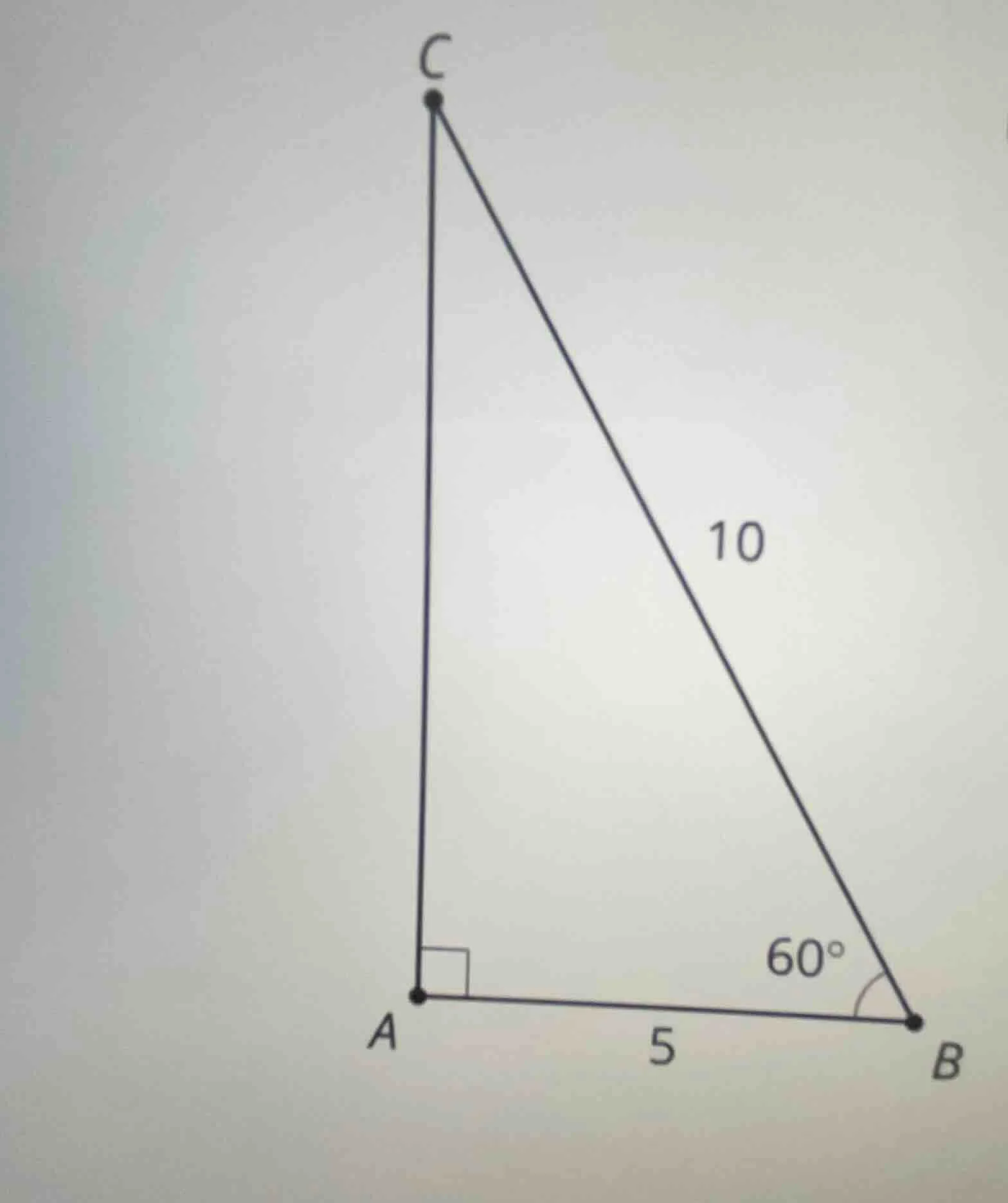 in right triangle abc, ∠a is a right angle, ab = 5, bc = 10, ∠b = 60°