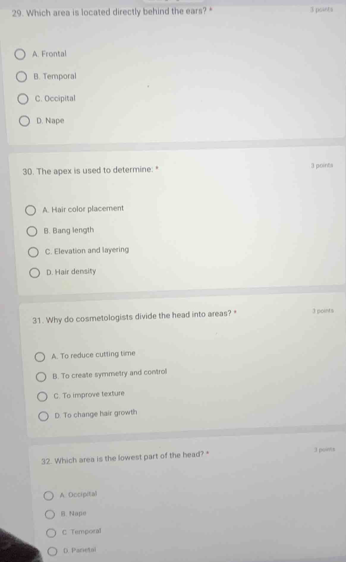 29. which area is located directly behind the ears? *3 pointsa. frontal…