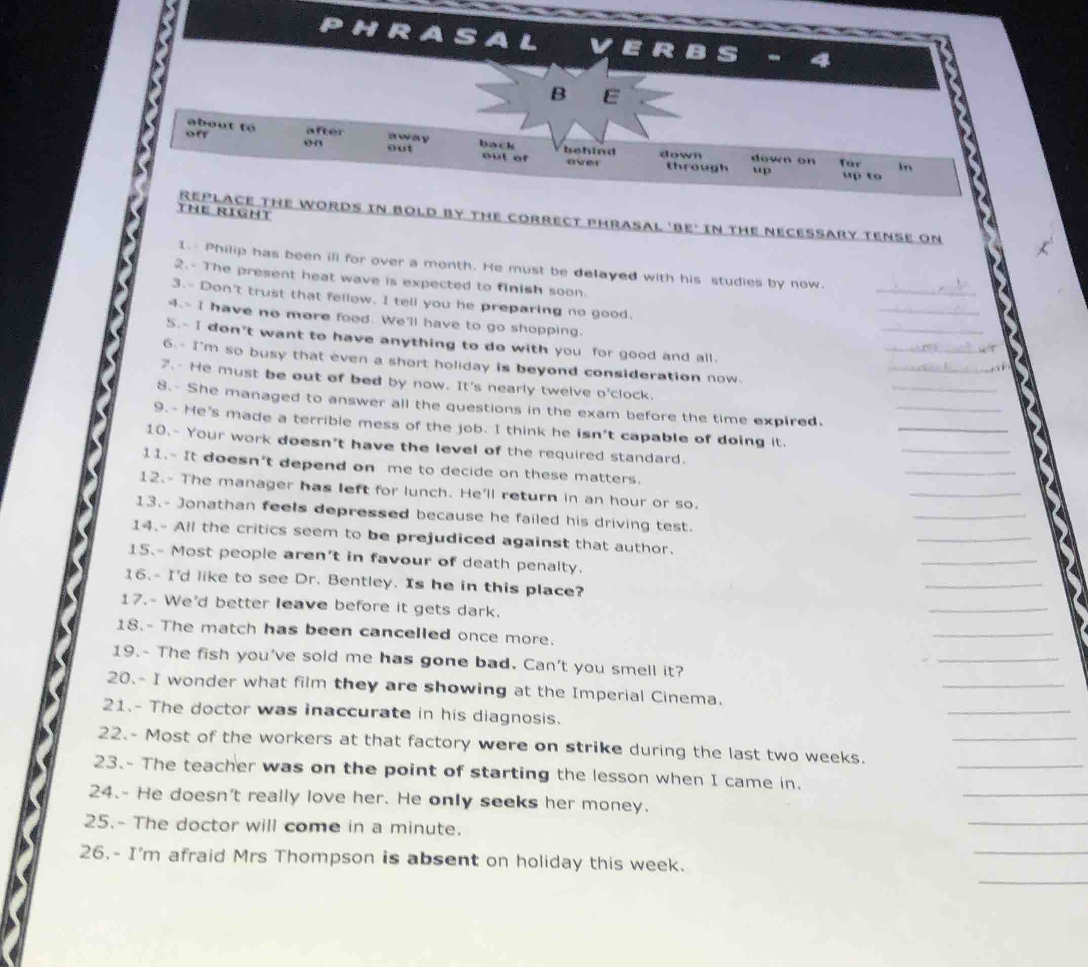 phrasal verbs - 4 be about to off after on away out back out of behind …