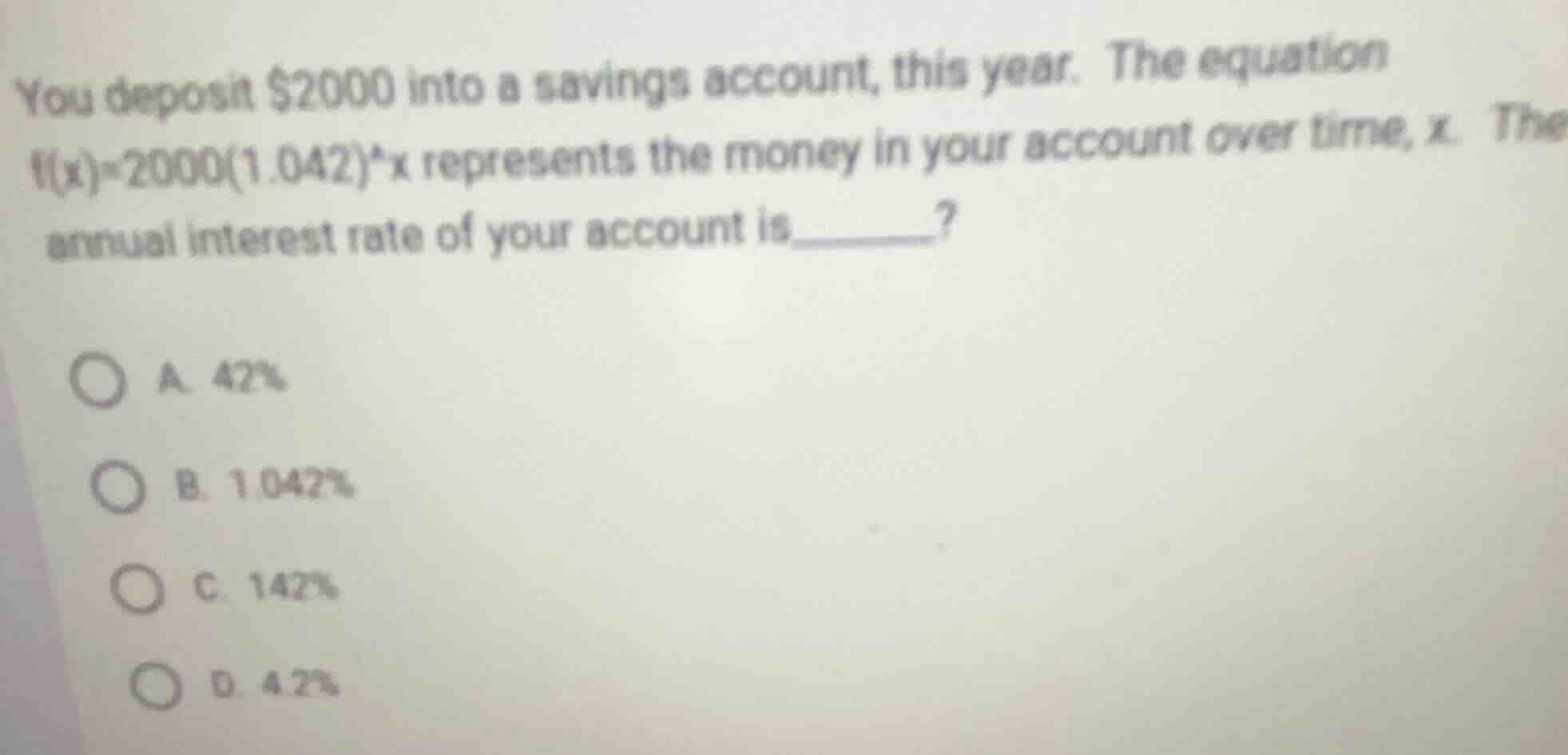 you deposit $2000 into a savings account, this year. the equation $f(x)…