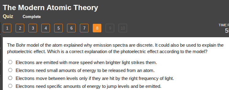 the modern atomic theory quiz complete 1 2 3 4 5 6 7 8 9 10 time f 5 th…