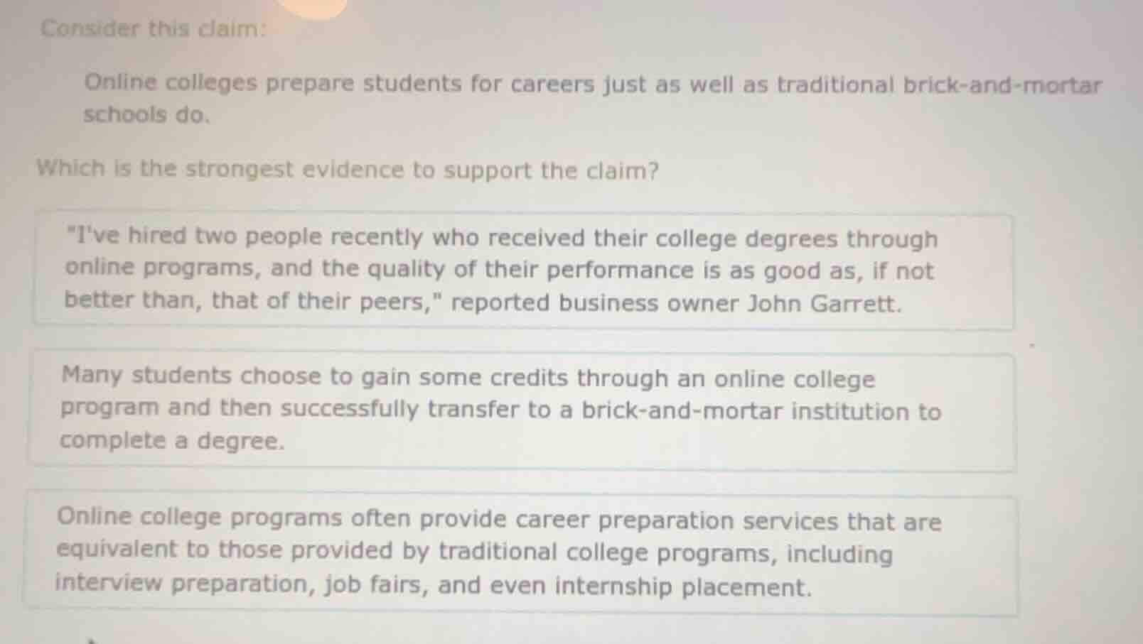 consider this claim: online colleges prepare students for careers just …