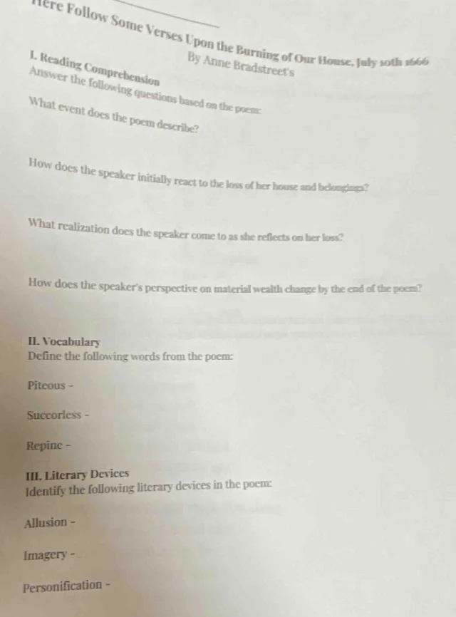 here follow some verses upon the burning of our house, july 10th 1666 b…