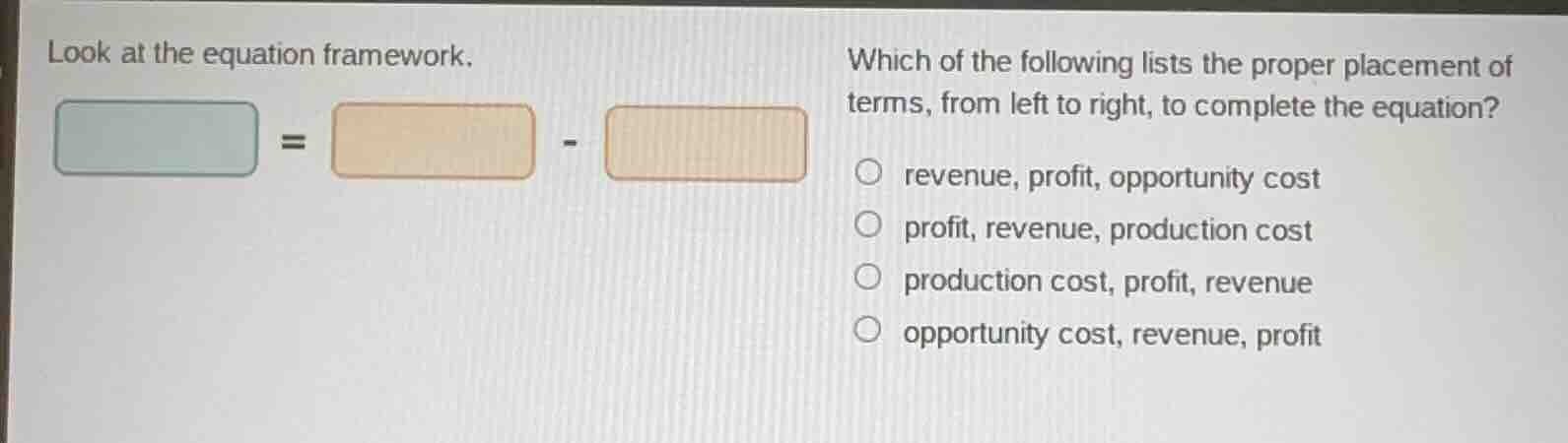 look at the equation framework.$square = square - square$which of the f…